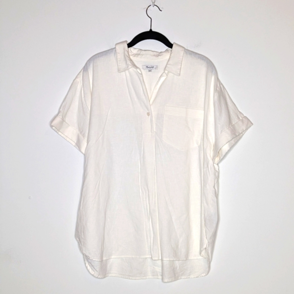 Madewell 1/4 Button Short Sleeve Hi Lo Top w/Pocket